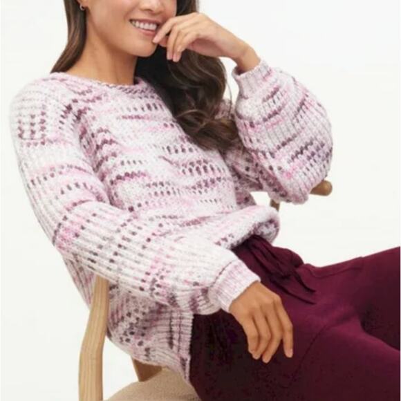 Splendid Purple Oversized Sweater LARGE Space Dye Soft Wool Crew Designer $178 - Picture 2 of 8